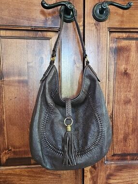 Ralph Lauren Dark Brown Leather Shoulder Hobo with Tassel